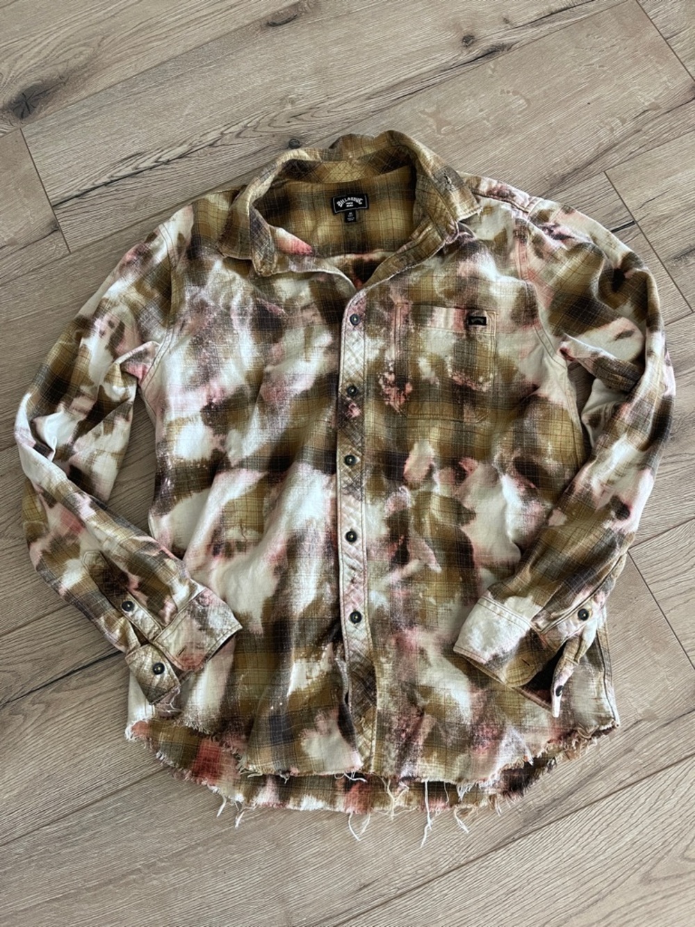 Billabong Plaid Flannel Shirt in Brown and Pink Accents